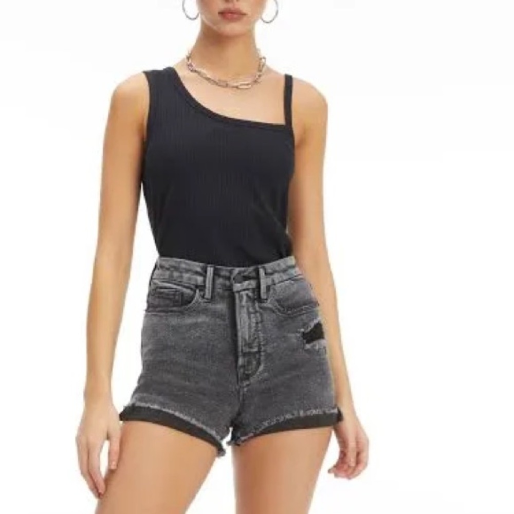 Black Gray Denim Shorts
